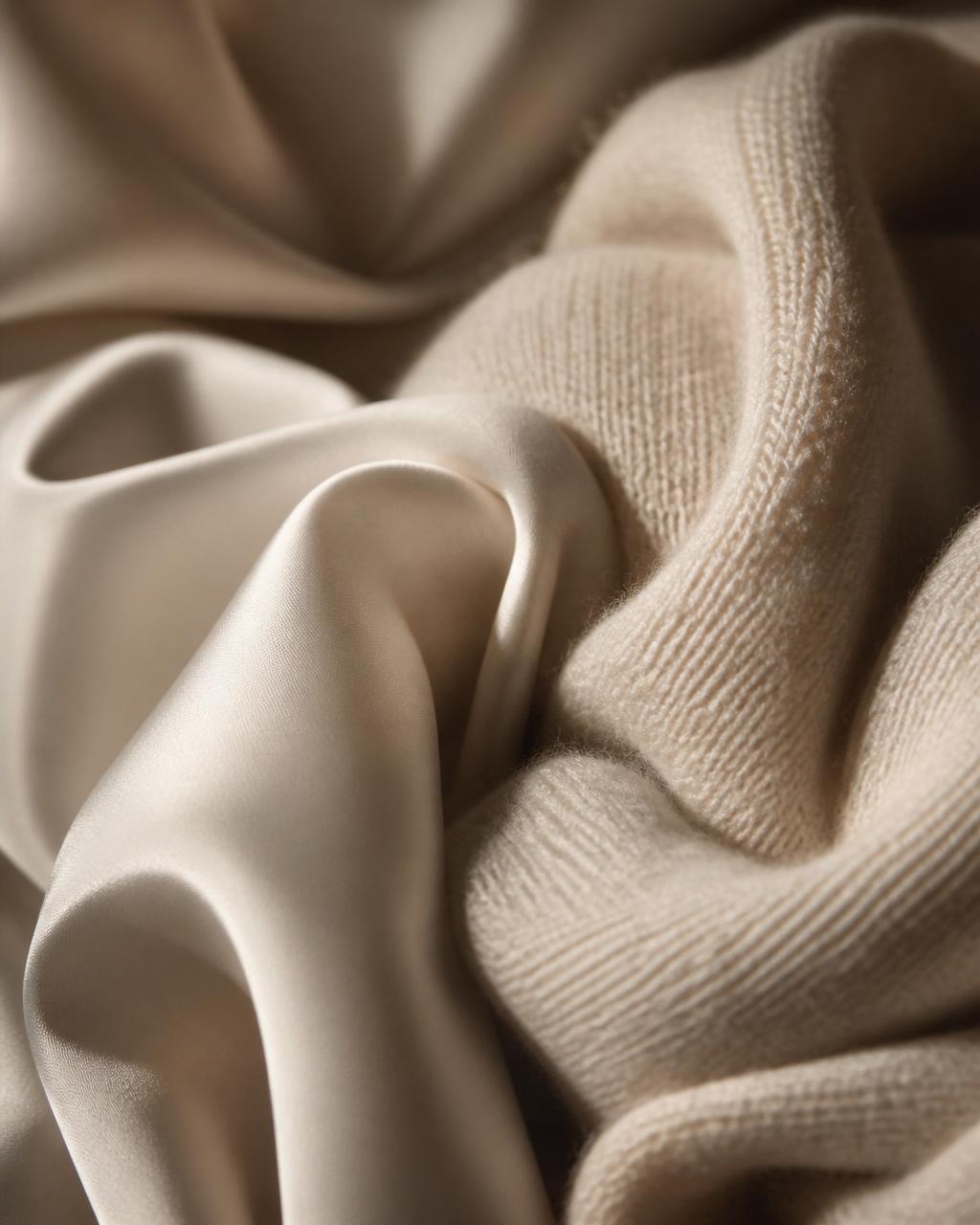 Draped cream silk and cashmere fabric detail